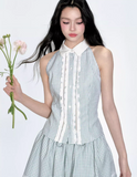 Mint Green Grid Puff Skirt Set
