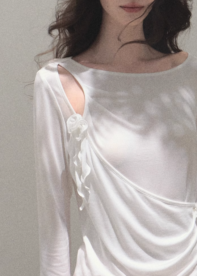 Lyocell handmade three-dimensional design flower cool loose casual knitted tops