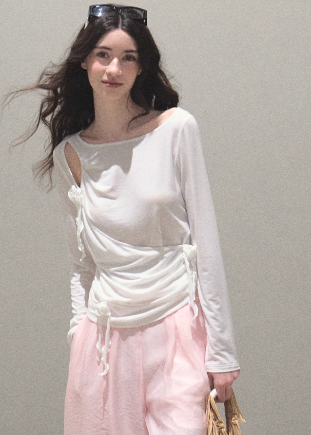 Lyocell handmade three-dimensional design flower cool loose casual knitted tops