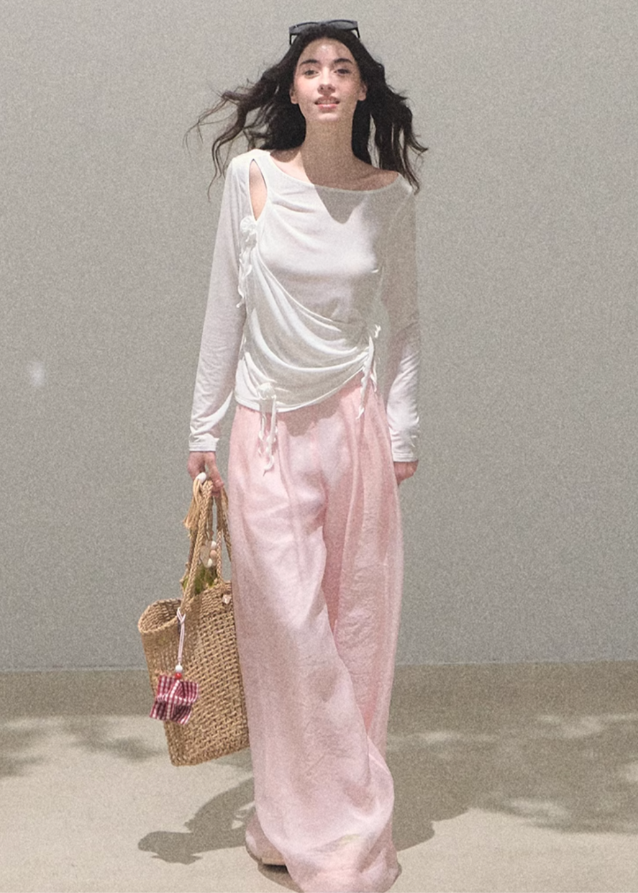 Lyocell handmade three-dimensional design flower cool loose casual knitted tops