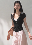 Lyocell Lace Hooded Slim Polo Top