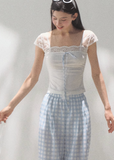 Cotton Lace Bow Short Sleeve Top