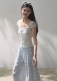 Cotton Lace Bow Short Sleeve Top