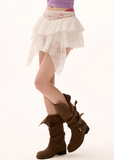 Fake two-piece layered lace short mini skirt