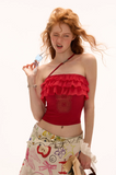 Lace layered strapless sleeveless top