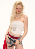 Lace layered strapless sleeveless top