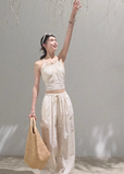Embroidered Cashew Drawstring Pants