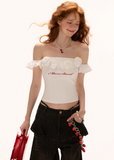 Rose flower off-shoulder slim short tops