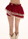 Double-layer polka dot irregular half skirt shorts