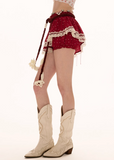 Double-layer polka dot irregular half skirt shorts