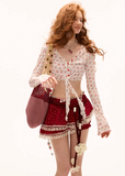 Double-layer polka dot irregular half skirt shorts