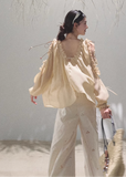 Loose Chiffon V-Neck Hoodie Top