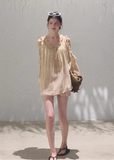 Loose Chiffon V-Neck Hoodie Top