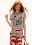 Graffiti Printed Round Neck Short Sleeve