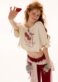 Cherry bow short sleeved top