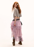 Split Layered Lace Half length Irregular  Long Skirt