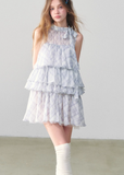 Purple Grid Mesh Doll Princess Puff Dress