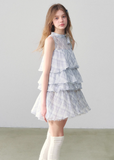 Purple Grid Mesh Doll Princess Puff Dress
