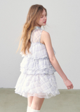 Purple Grid Mesh Doll Princess Puff Dress