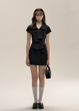 Black Stripe College Bow Tie Short Sleeve Shirt