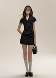 Black Stripe College Bow Tie Short Sleeve Shirt
