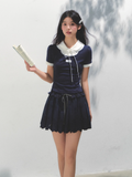 Patchwork Knit Doll Collar Top