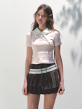 Patchwork Knit Doll Collar Top