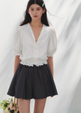 Retro French Embroidered V-Neck Shirt