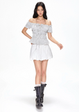 Striped waist cinched short sleeved shirt