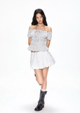 Striped waist cinched short sleeved shirt