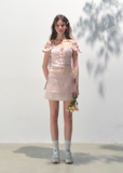 Pink Lace Square Collar Strap Top