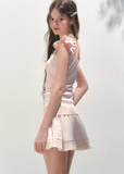 Pink Lace Square Collar Strap Top