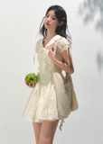 Embroidered Bubble Sleeve Tea Dress