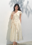 Embroidered Bubble Sleeve Tea Dress