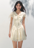 Embroidered Bubble Sleeve Tea Dress