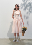 Pink V-Neck Resort Bow Strap Dress