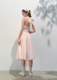 Pink V-Neck Resort Bow Strap Dress