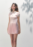 Polo Collar Pleated Diamond Dress