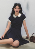 Polo Collar Pleated Diamond Dress