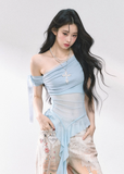 Sheer Mesh Off-Shoulder T-Shirt