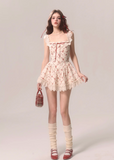 Rose Floral French Exquisite Style Strap Skirt Dress