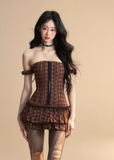 French Plaid One-Shoulder Dress