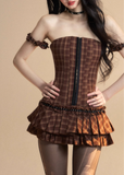 French Plaid One-Shoulder Dress