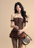 French Plaid One-Shoulder Dress