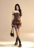French Plaid One-Shoulder Dress