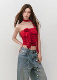 Rose blossom ice silk fabric strapless top