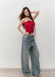 Rose blossom ice silk fabric strapless top