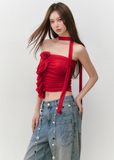 Rose blossom ice silk fabric strapless top