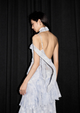 Water Blue Jacquard Vest & Irregular Skirt Set