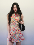 Red floral mini dress